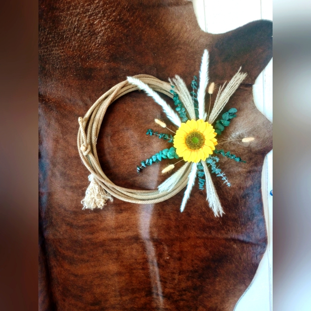 Rustic Rope Wreath with Sunflower and Greenery